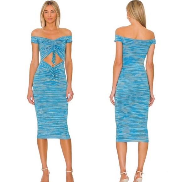 Lovers + Friends Dresses & Skirts - Lovers + Friends NWT Blue Ruched Cutout Knit Maxi Dress Size L